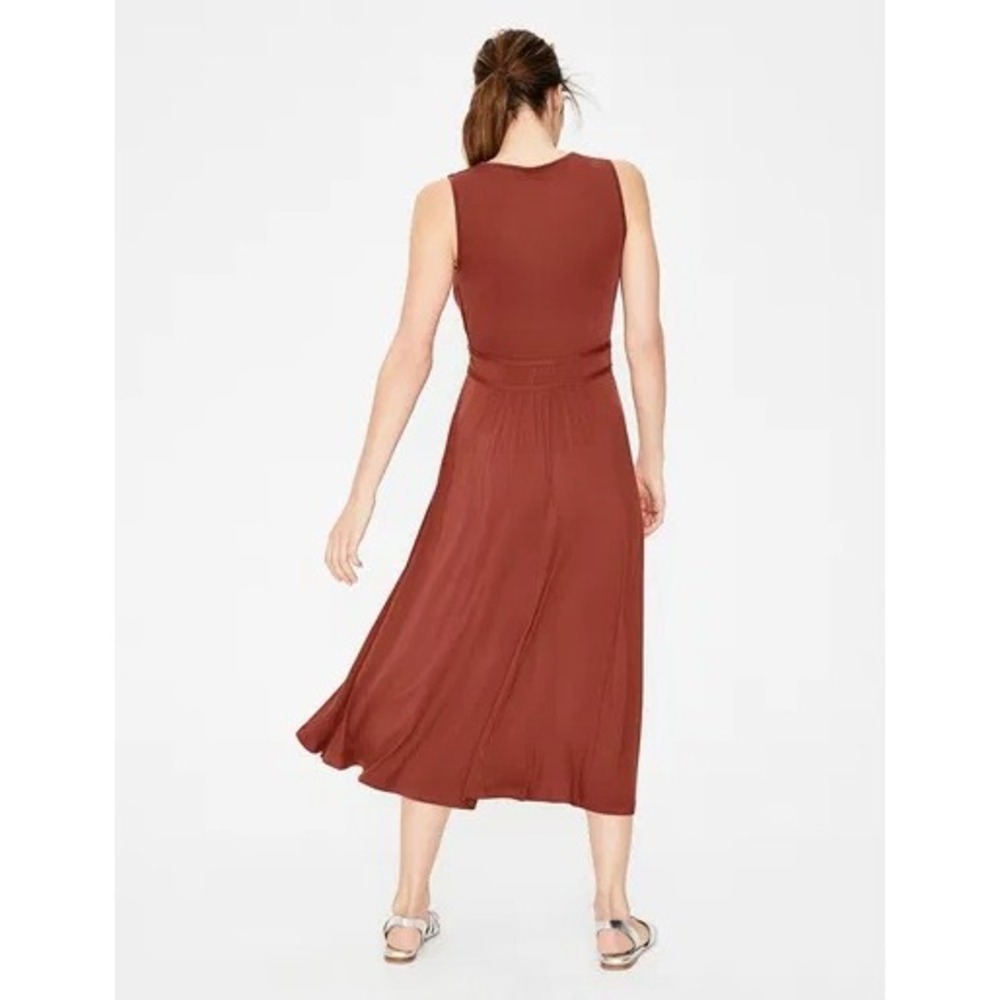 Boden Elina Jersey Ruched Midi Dress Rust Terracotta Empire Waist | Size US 6 - Picture 3 of 16